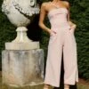 Chosen Strapless Wide Leg Jumpsuit Nude Pink