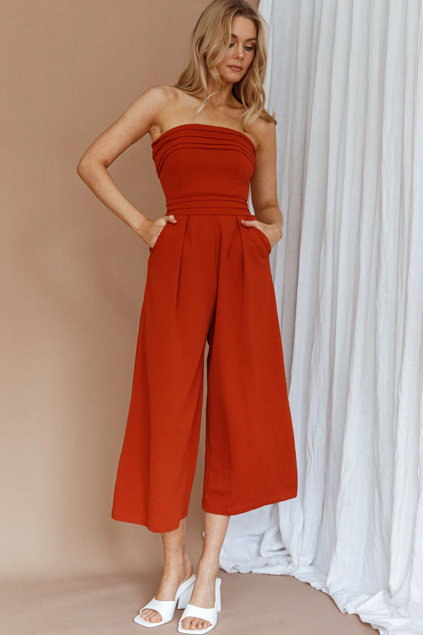 Chosen Strapless Wide Leg Jumpsuit Orange - Image 2