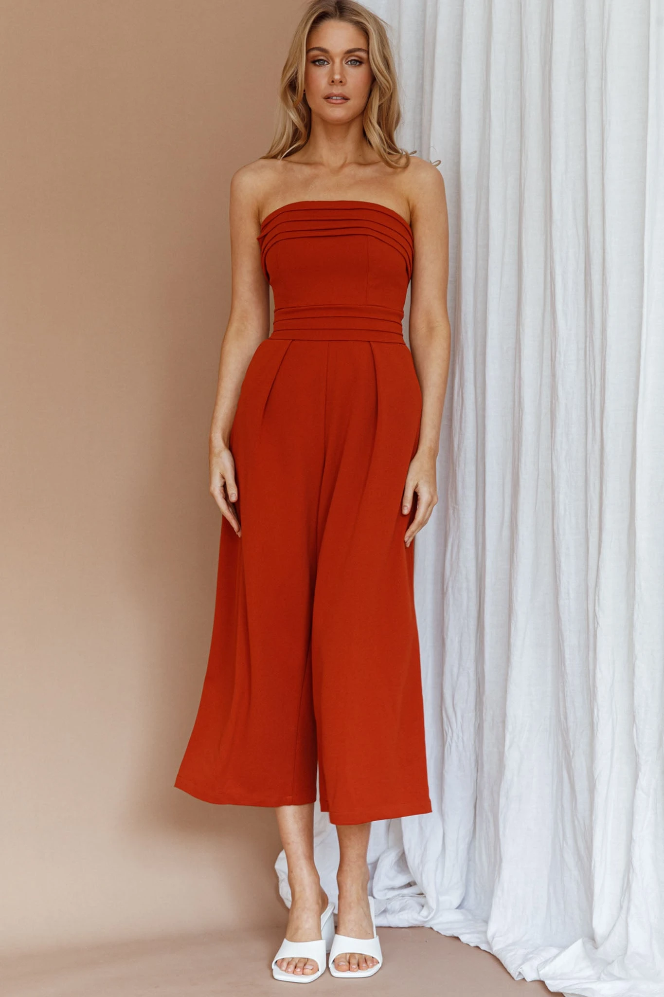 Chosen Strapless Wide Leg Jumpsuit Orange - Image 5