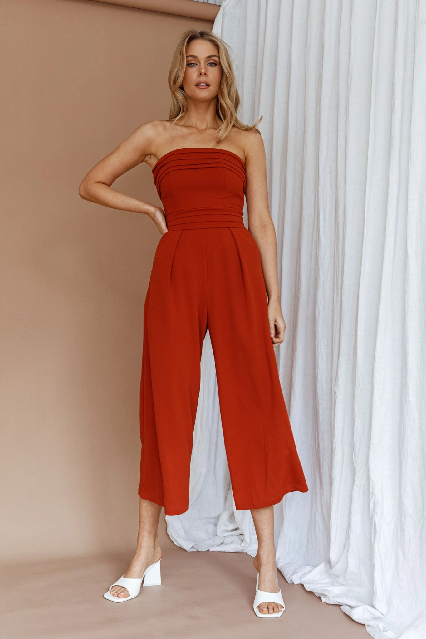 Chosen Strapless Wide Leg Jumpsuit Orange - Image 7