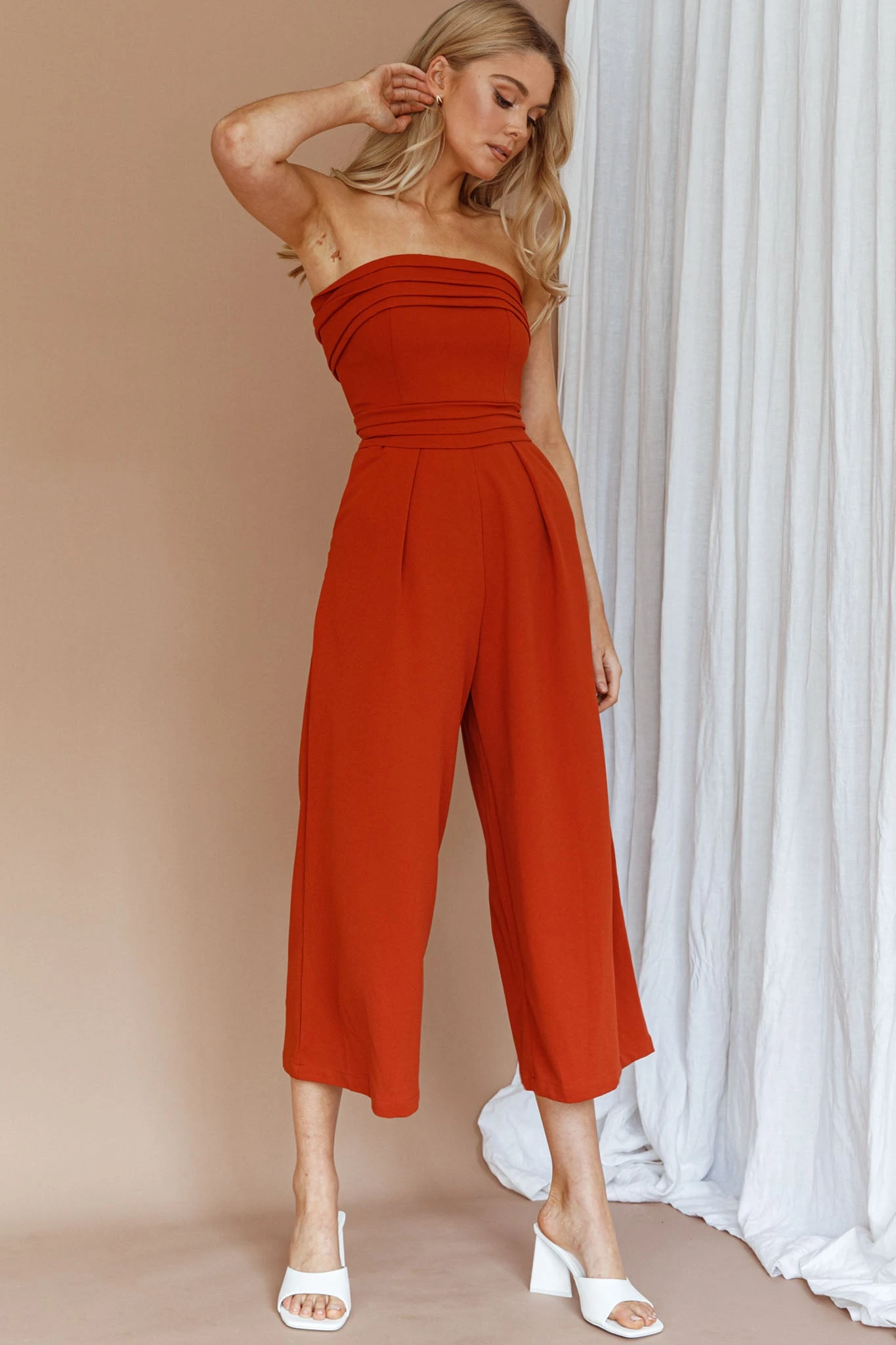 Chosen Strapless Wide Leg Jumpsuit Orange - Image 8