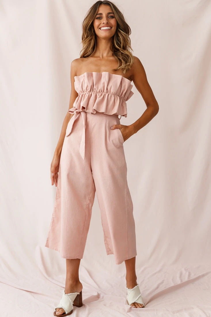 Thea Ruffle Crop Top Jumpsuit Blush - Image 6
