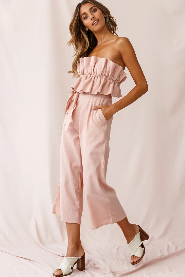 Thea Ruffle Crop Top Jumpsuit Blush - Image 5