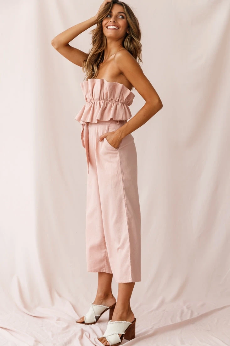 Thea Ruffle Crop Top Jumpsuit Blush - Image 2