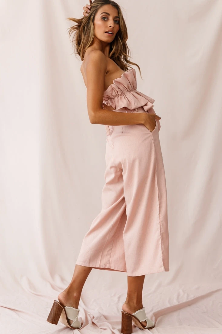 Thea Ruffle Crop Top Jumpsuit Blush - Image 3