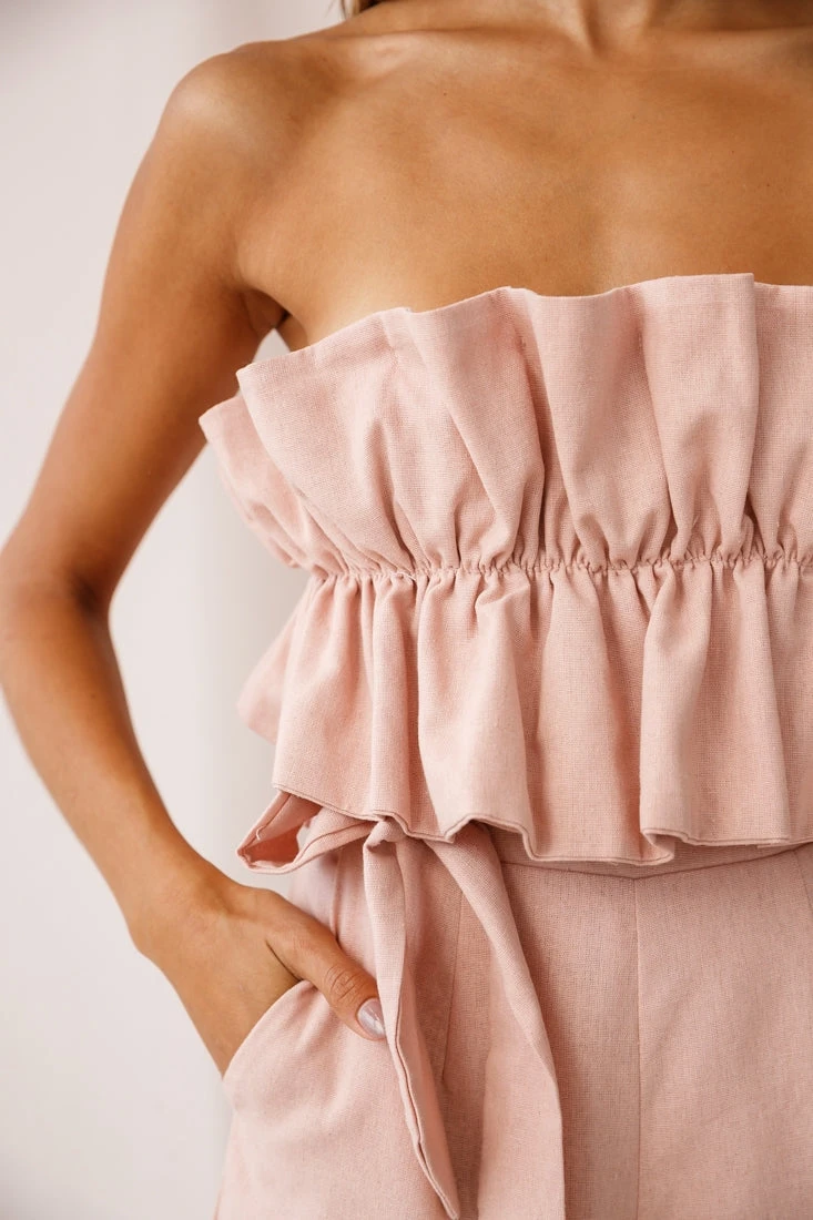 Thea Ruffle Crop Top Jumpsuit Blush - Image 4