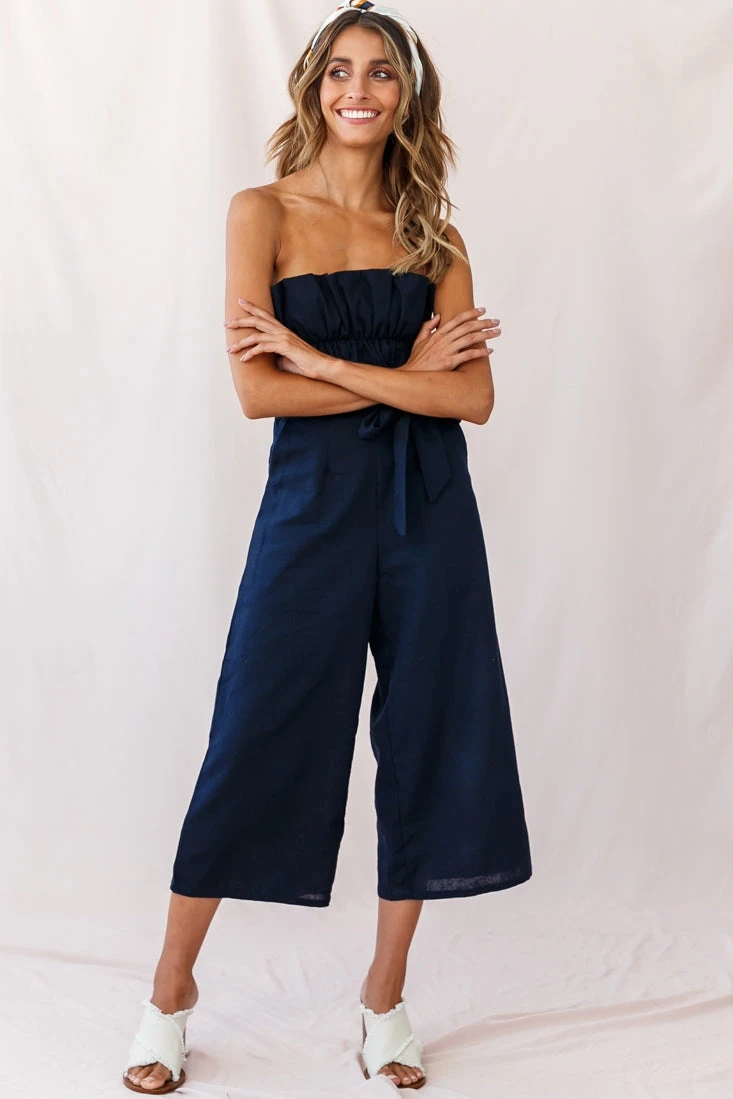 Thea Ruffle Crop Top Jumpsuit Navy - Image 5