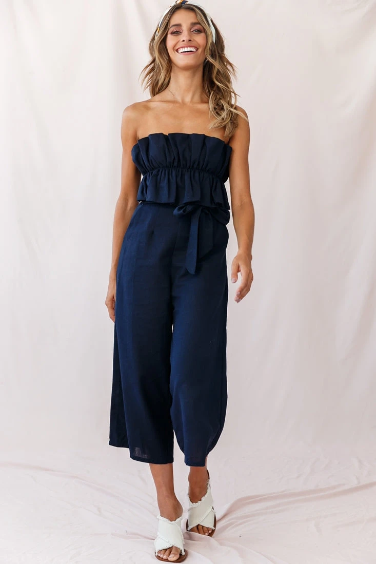 Thea Ruffle Crop Top Jumpsuit Navy - Image 6