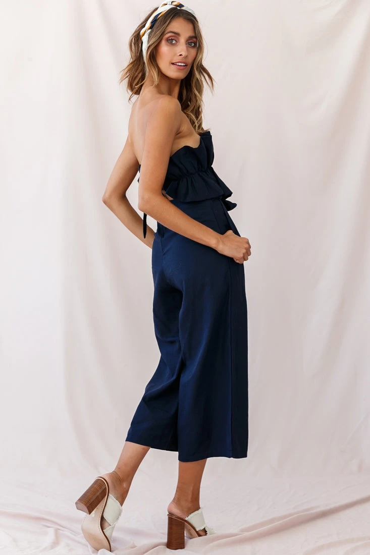 Thea Ruffle Crop Top Jumpsuit Navy - Image 2