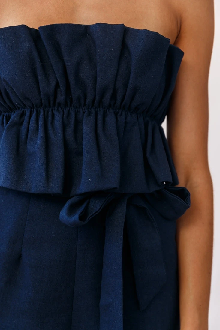 Thea Ruffle Crop Top Jumpsuit Navy - Image 3