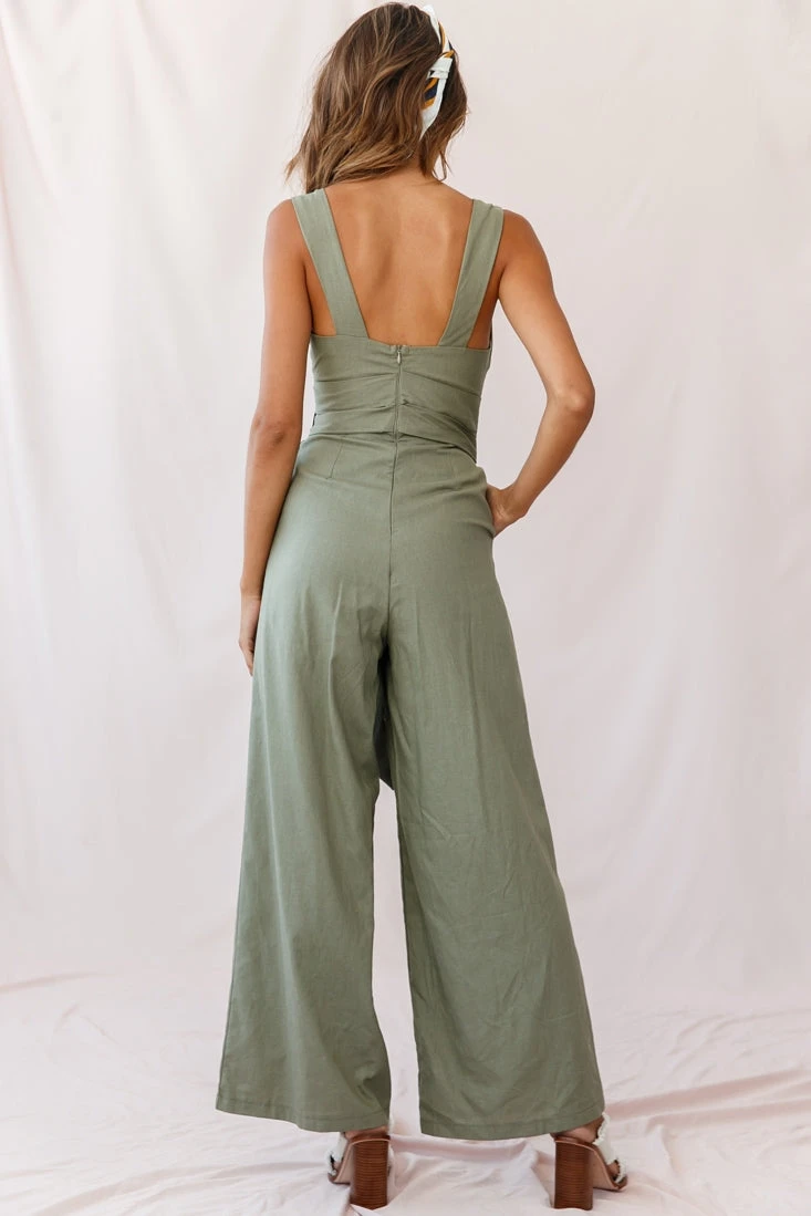 Dylan V-Neckline Wide Leg Jumpsuit Olive - Image 4