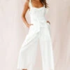 Kaia Ruffle Strap Wide-Leg Capri Jumpsuit White