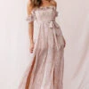 Jazz Bardot Neckline Wide Leg Split Jumpsuit Floral Print Blush