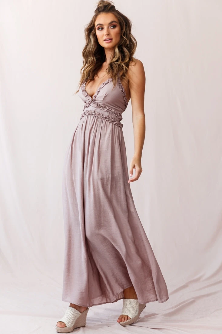 Laney Wide Leg Ruffle Detail Jumpsuit Mocha - Image 5