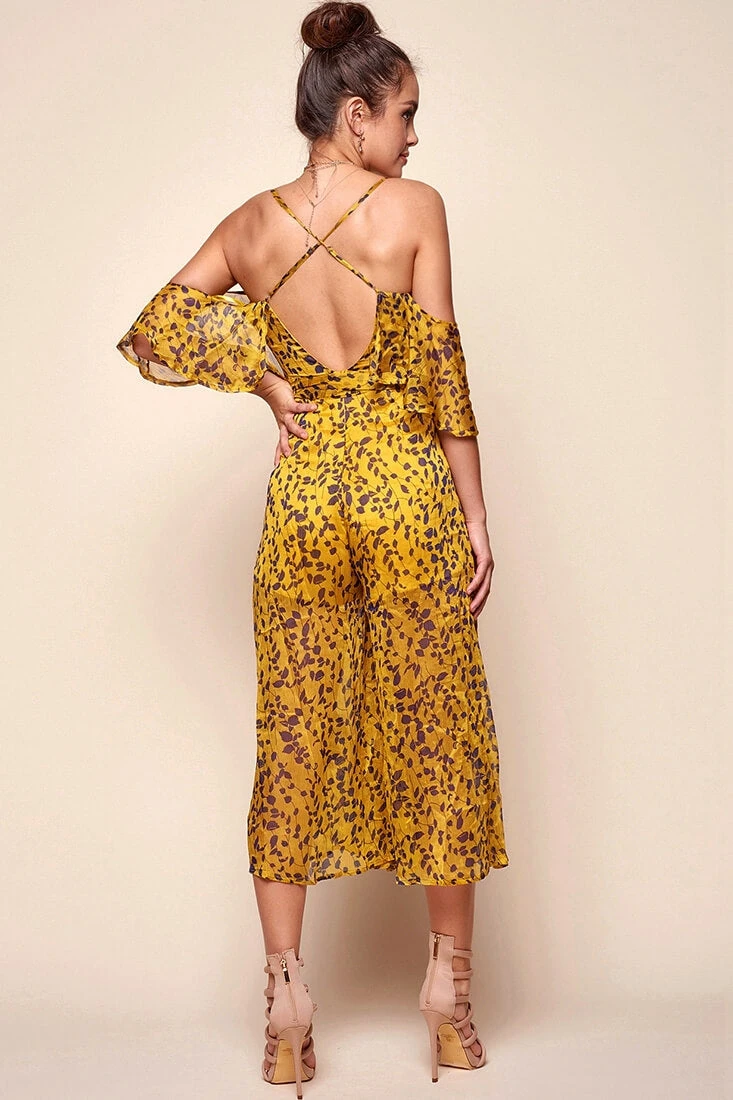 Constance Flowy Summer Jumpsuit Yellow Mustard - Image 5