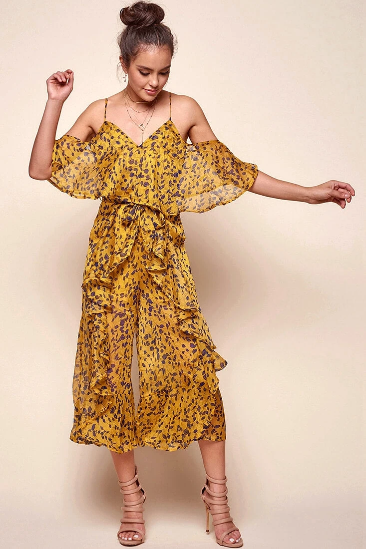 Constance Flowy Summer Jumpsuit Yellow Mustard - Image 2