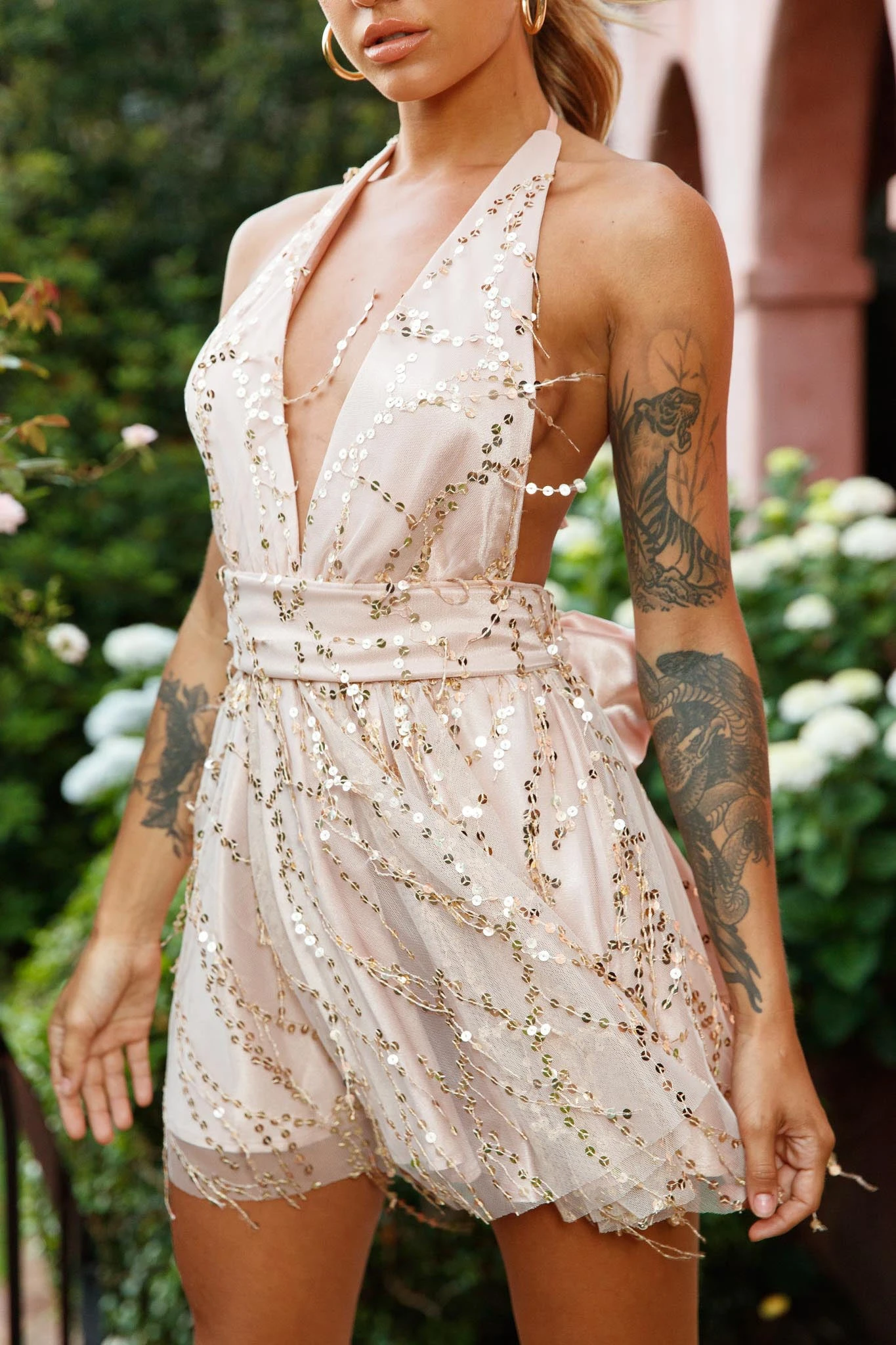 Dance 'Til Dawn Halterneck Sequin Party Dress Rose Gold - Image 7