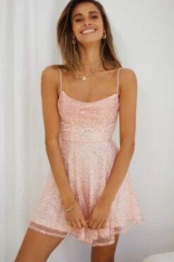 Marbella Sequin Embellished Scoop Neck Mini Dress Pink