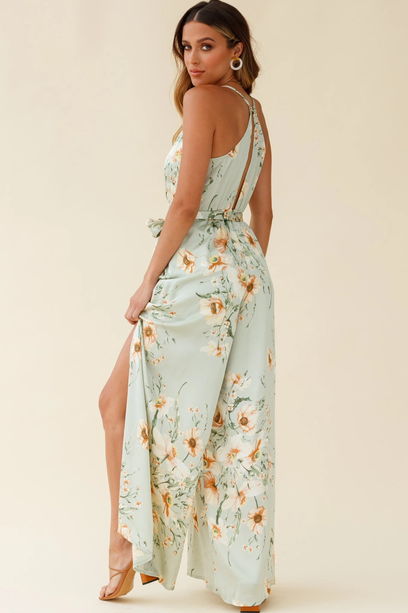 Miso Wide-Leg Cami Jumpsuit Poppy Print Pistachio - Image 3