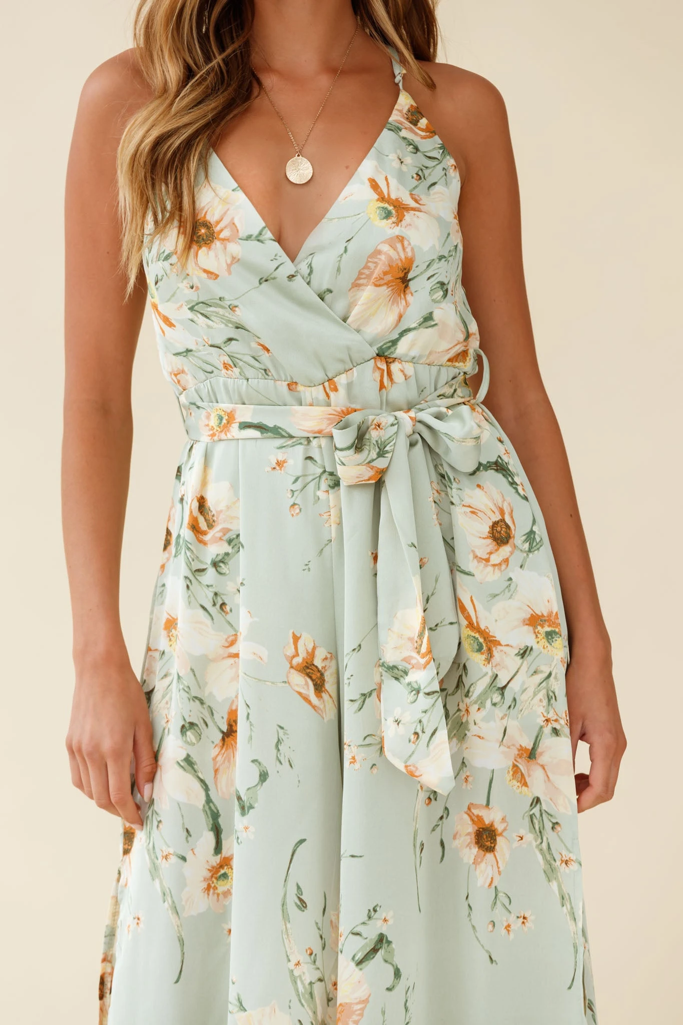 Miso Wide-Leg Cami Jumpsuit Poppy Print Pistachio - Image 4