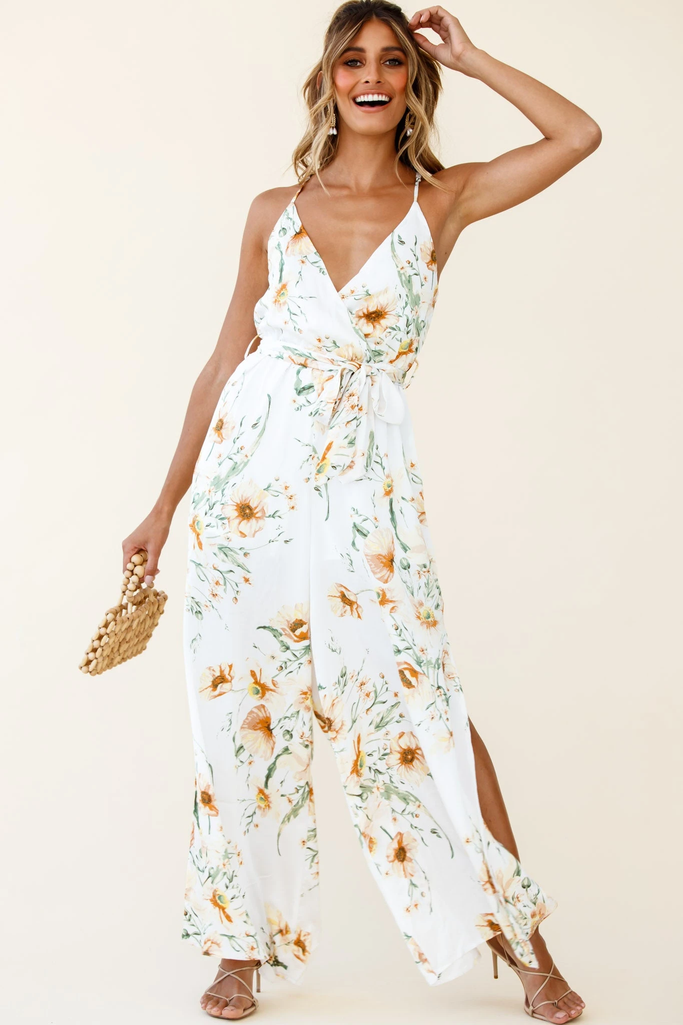 Miso Wide-Leg Cami Jumpsuit Floral Print White - Image 2