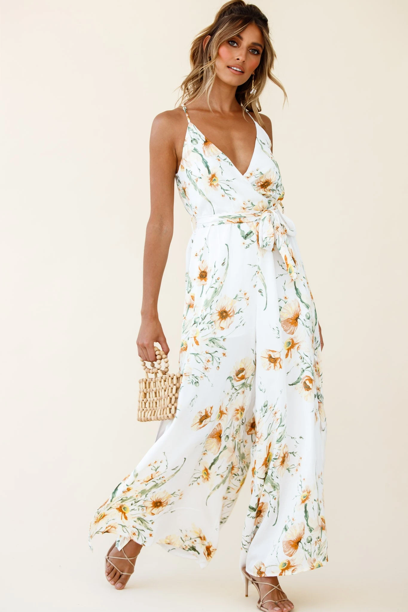 Miso Wide-Leg Cami Jumpsuit Floral Print White - Image 3