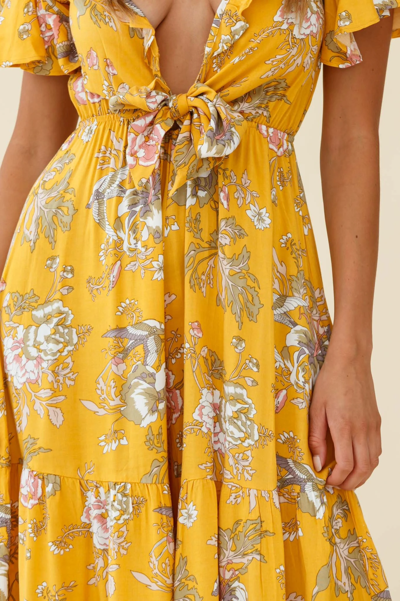 Kasey Tied Bust Wide Leg Floral Print Jumpsuit Mustard - Image 4