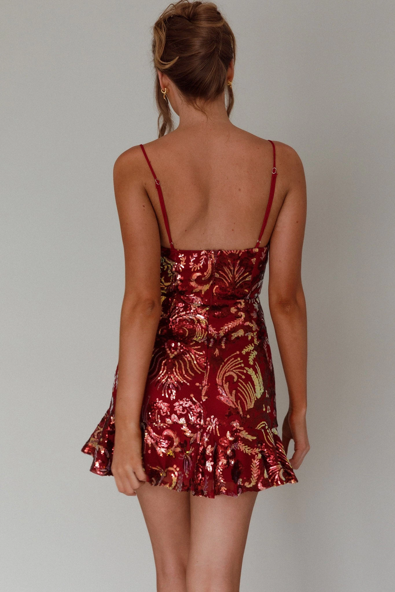 Lake Como Fitted Bodice Sequin Mini Dress Red - Image 2