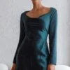 Champs Elysees Long Sleeve Open Back Mini Dress Forest Green