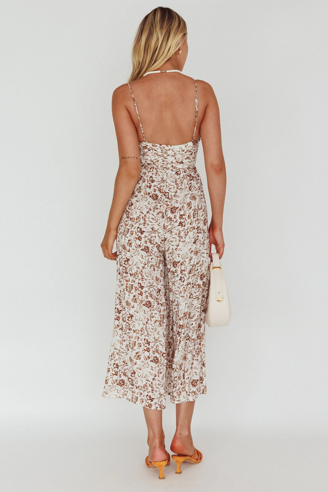 Corrie Gathered Bodice Jumpsuit Floral White - Image 2