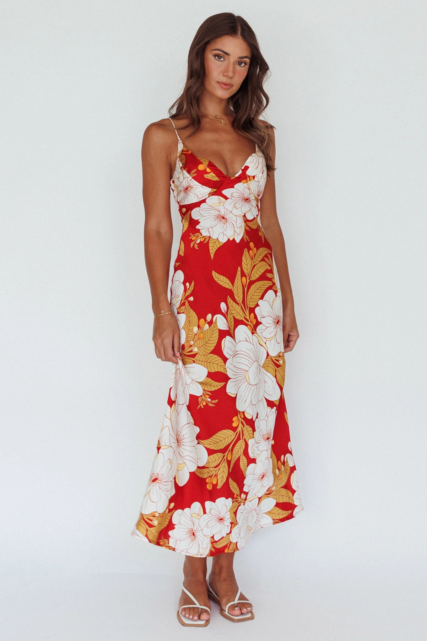 Infinity Pintuck Bust Midi Dress Flower Red - Image 3