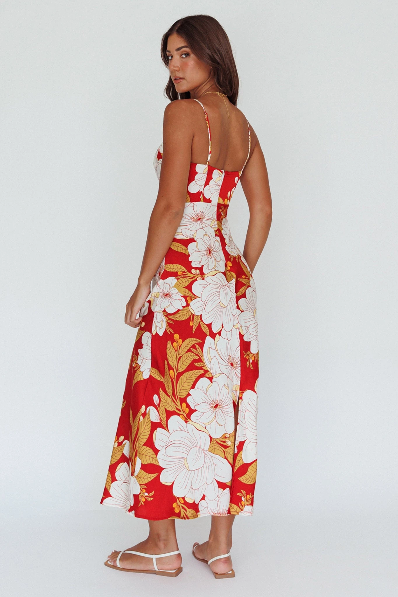 Infinity Pintuck Bust Midi Dress Flower Red - Image 2