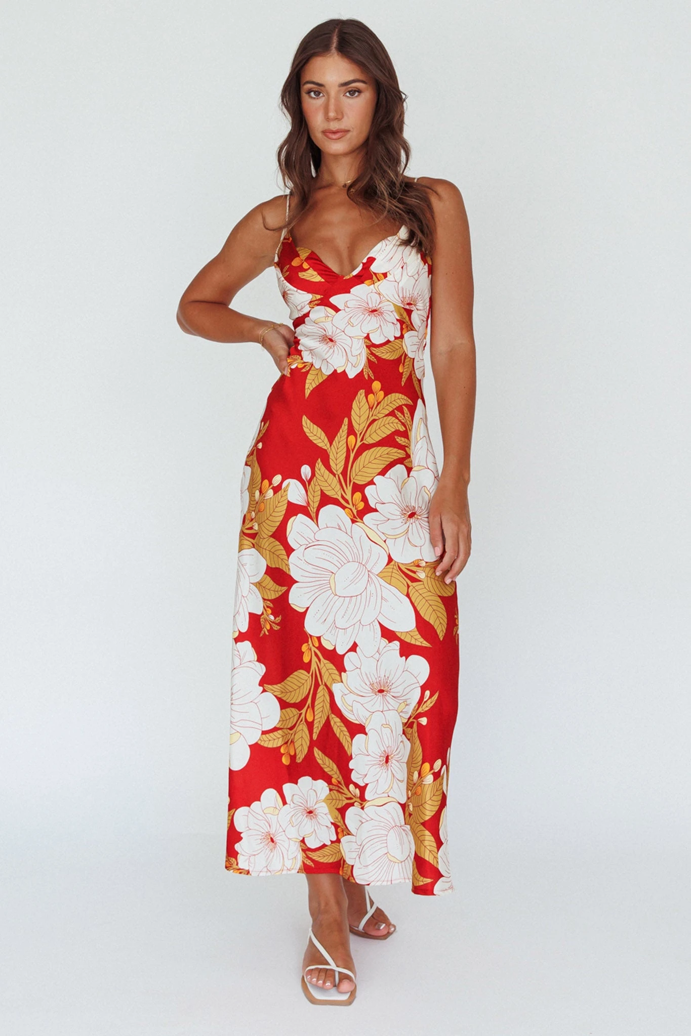 Infinity Pintuck Bust Midi Dress Flower Red - Image 5