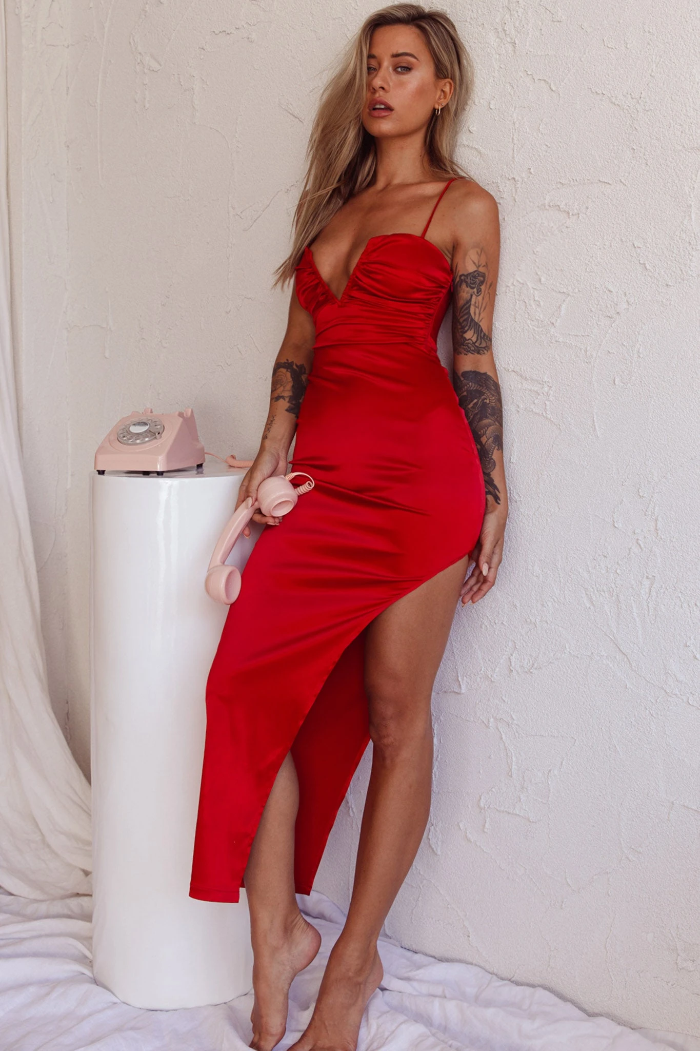 Dancing In September Thigh Split Dress Red - Image 5