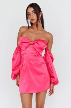 Lilly Off-Shoulder Bow Mini Dress Pink