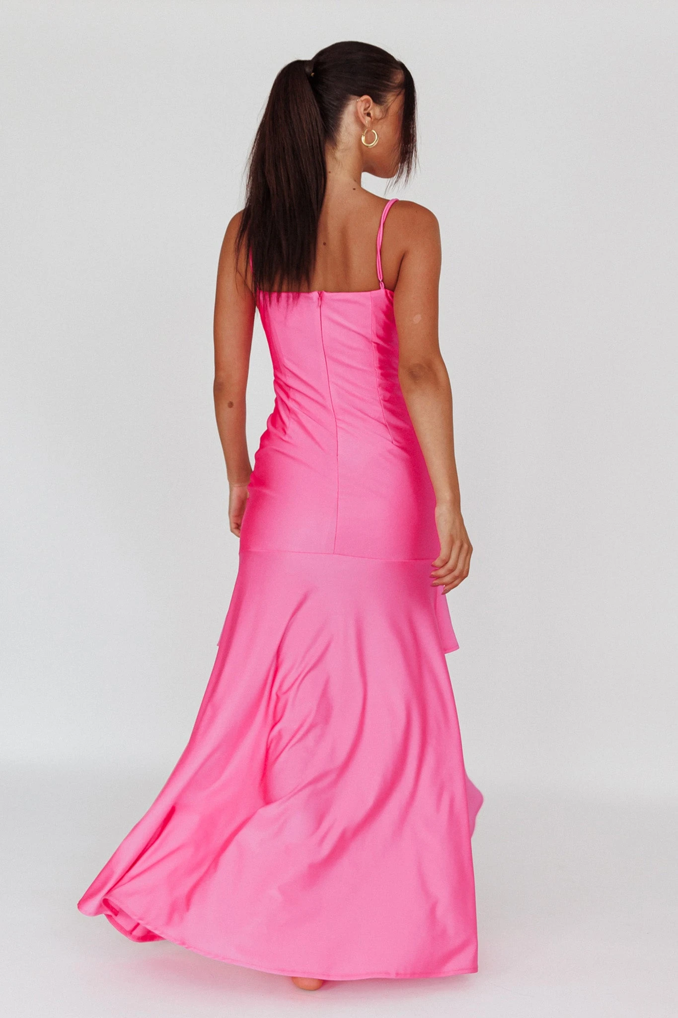 Rosalia Ruched Ruffle Maxi Dress Fuchsia - Image 2