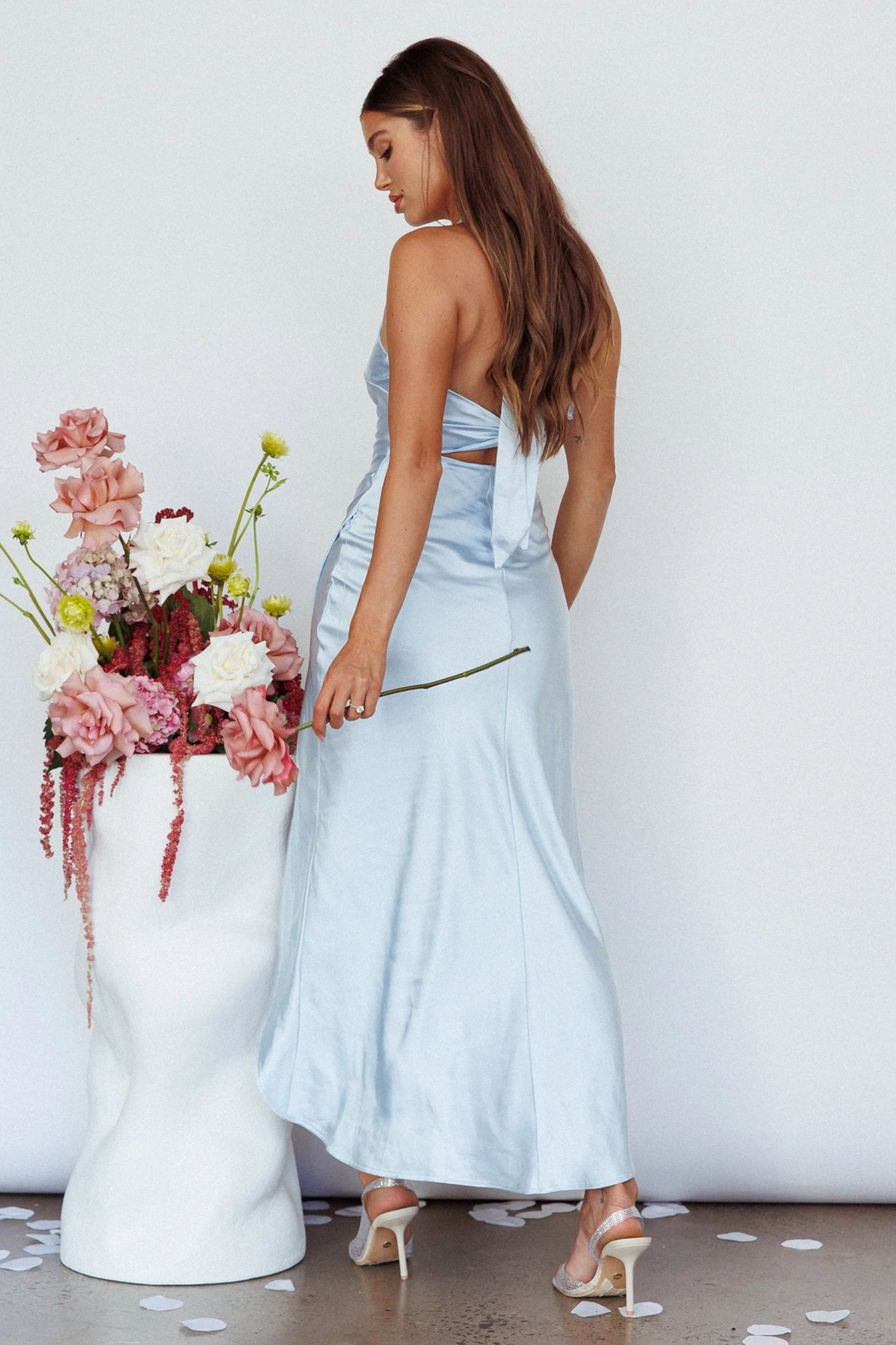 Sonoma Halterneck Faux Wrap Twist Back Maxi Dress Steel Blue - Image 2