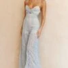 Just Like Heaven Crossover Bust Wide Leg Lace Jumpsuit Blue
