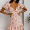Sweet Life Cut-Out Waist Lace Dress Peach