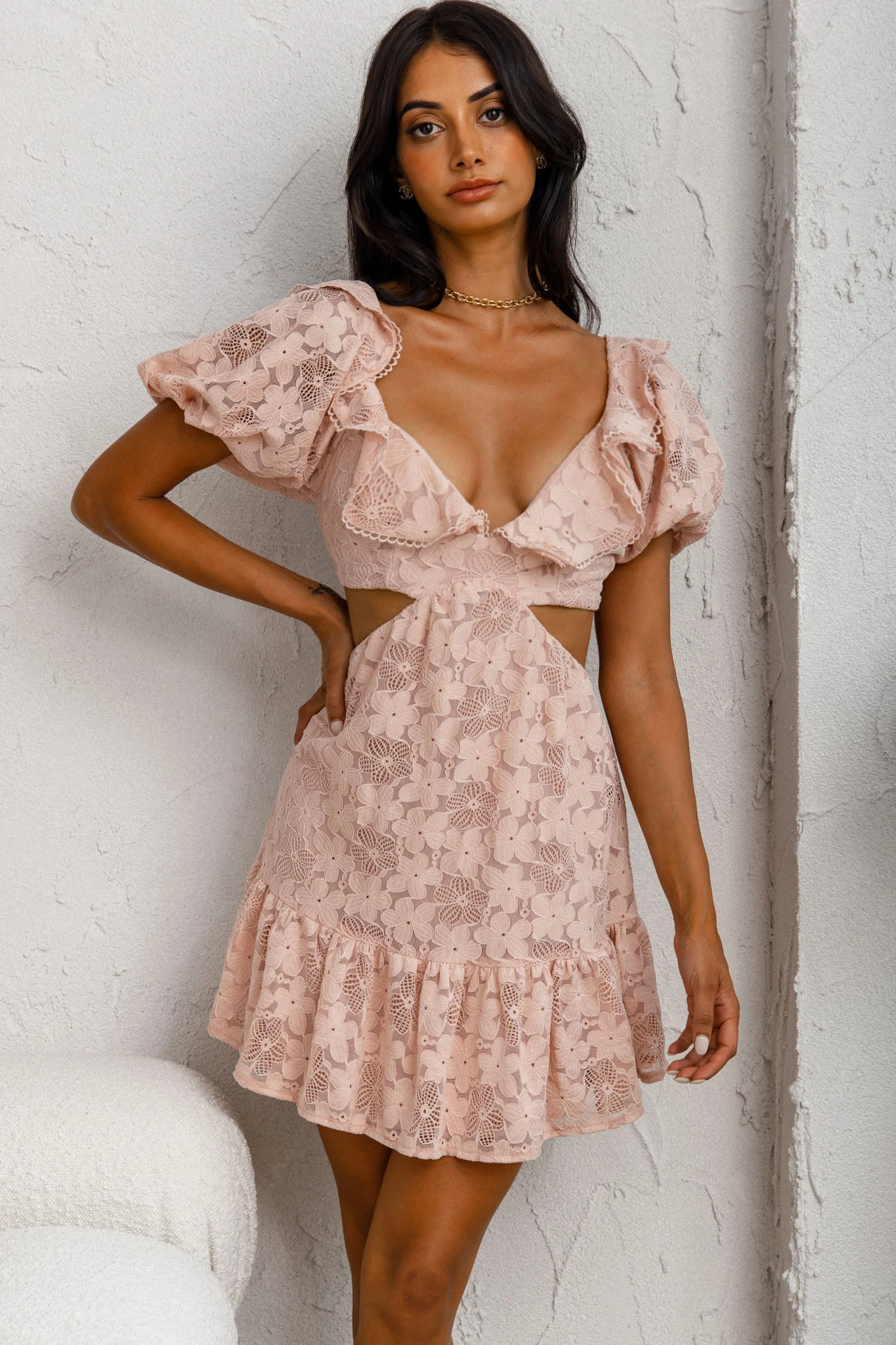 Sweet Life Cut-Out Waist Lace Dress Peach - Image 4