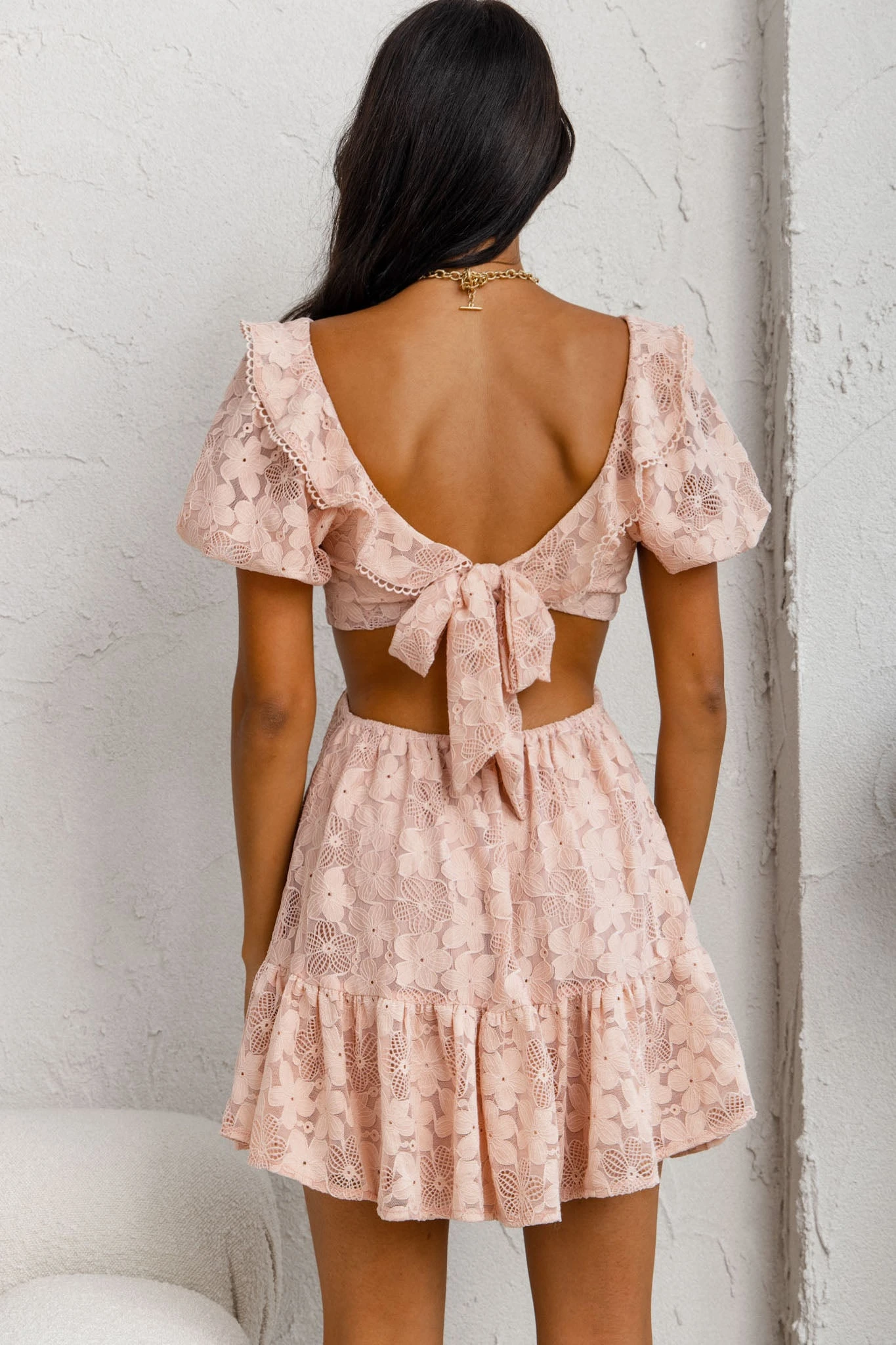Sweet Life Cut-Out Waist Lace Dress Peach - Image 8