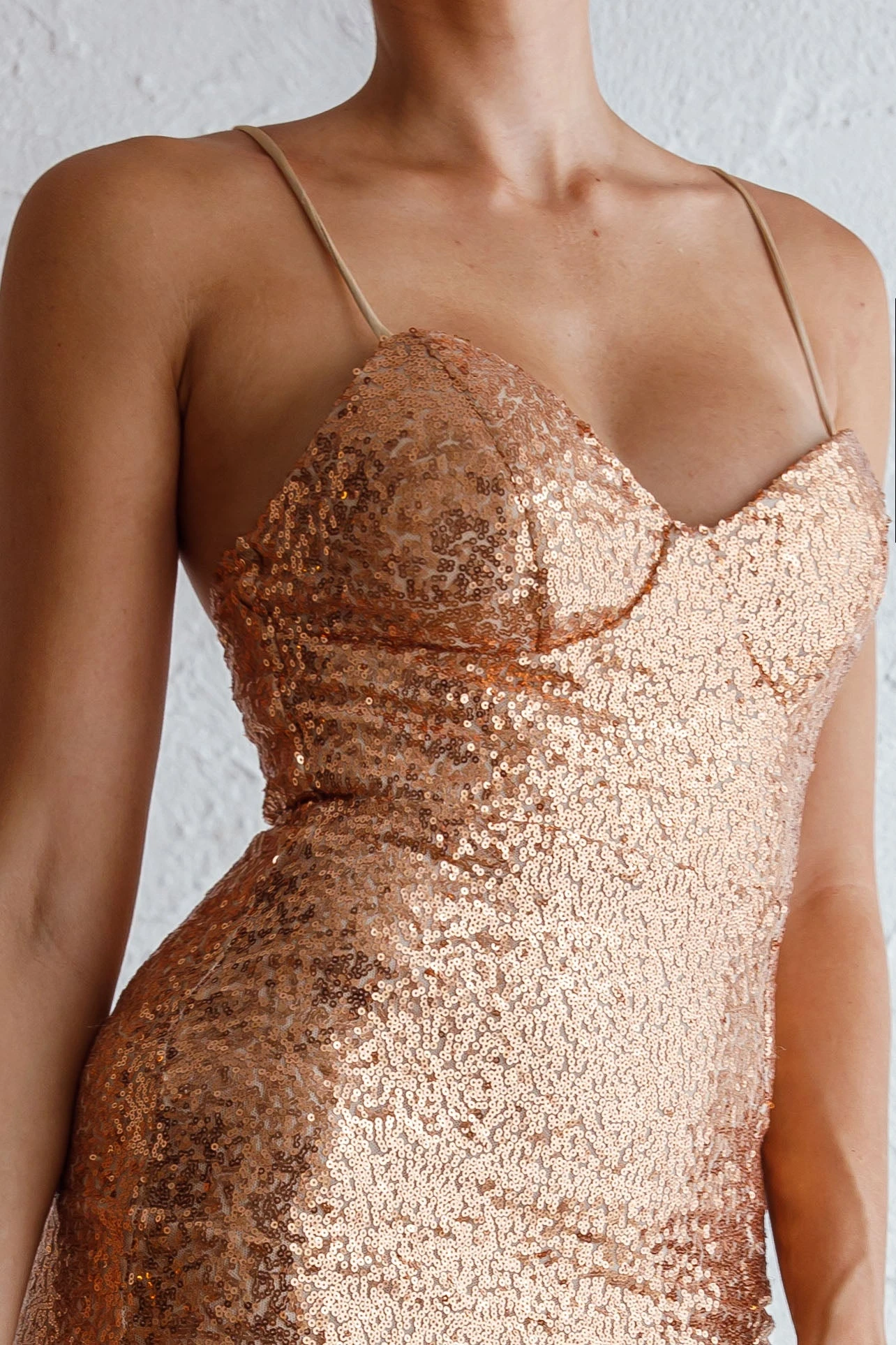 Stars Collide Lace-Up Back Knee Length Sequin Dress Rose Gold - Image 4