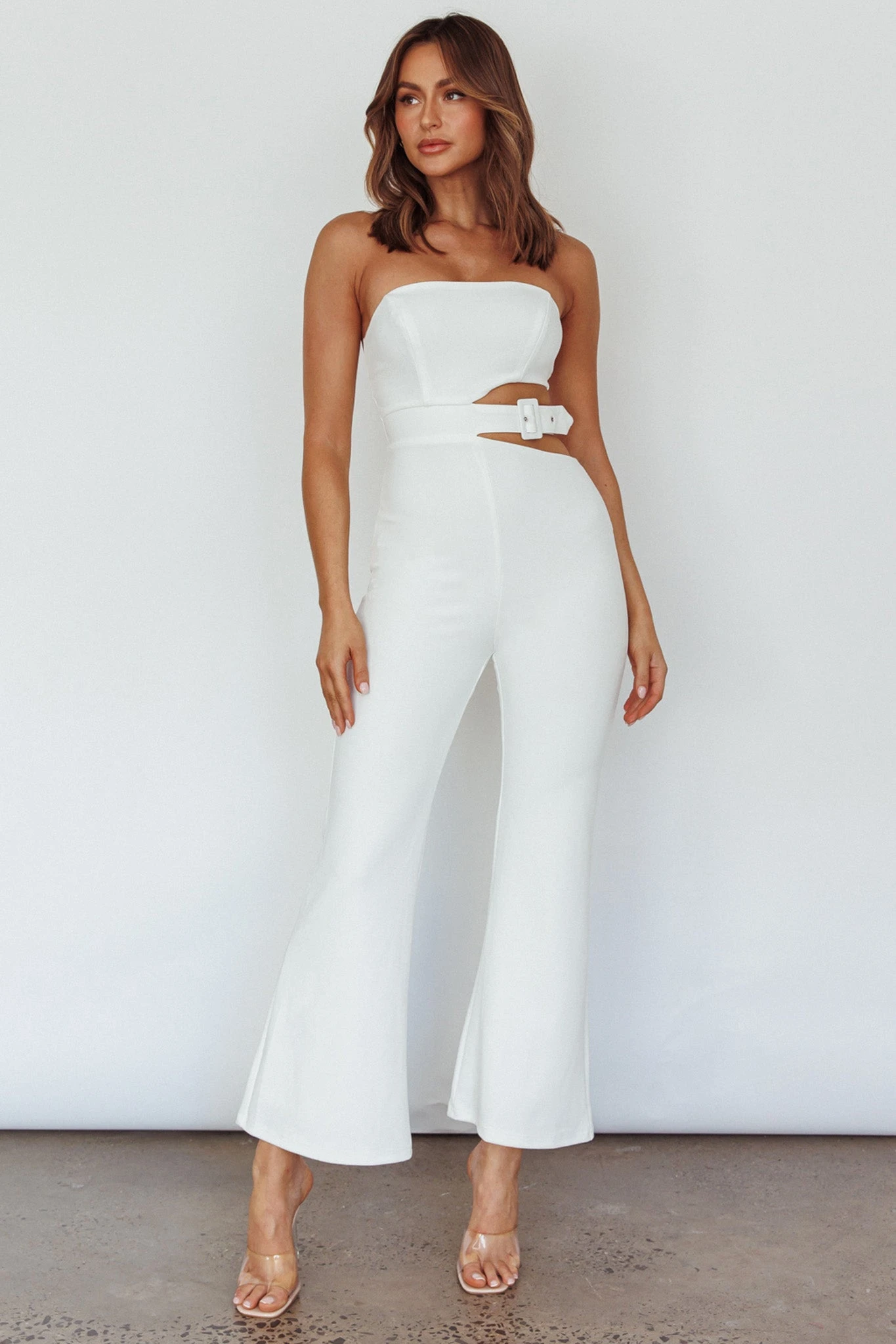 Glisten Cut-Out Buckle Waist Jumpsuit White - Image 3