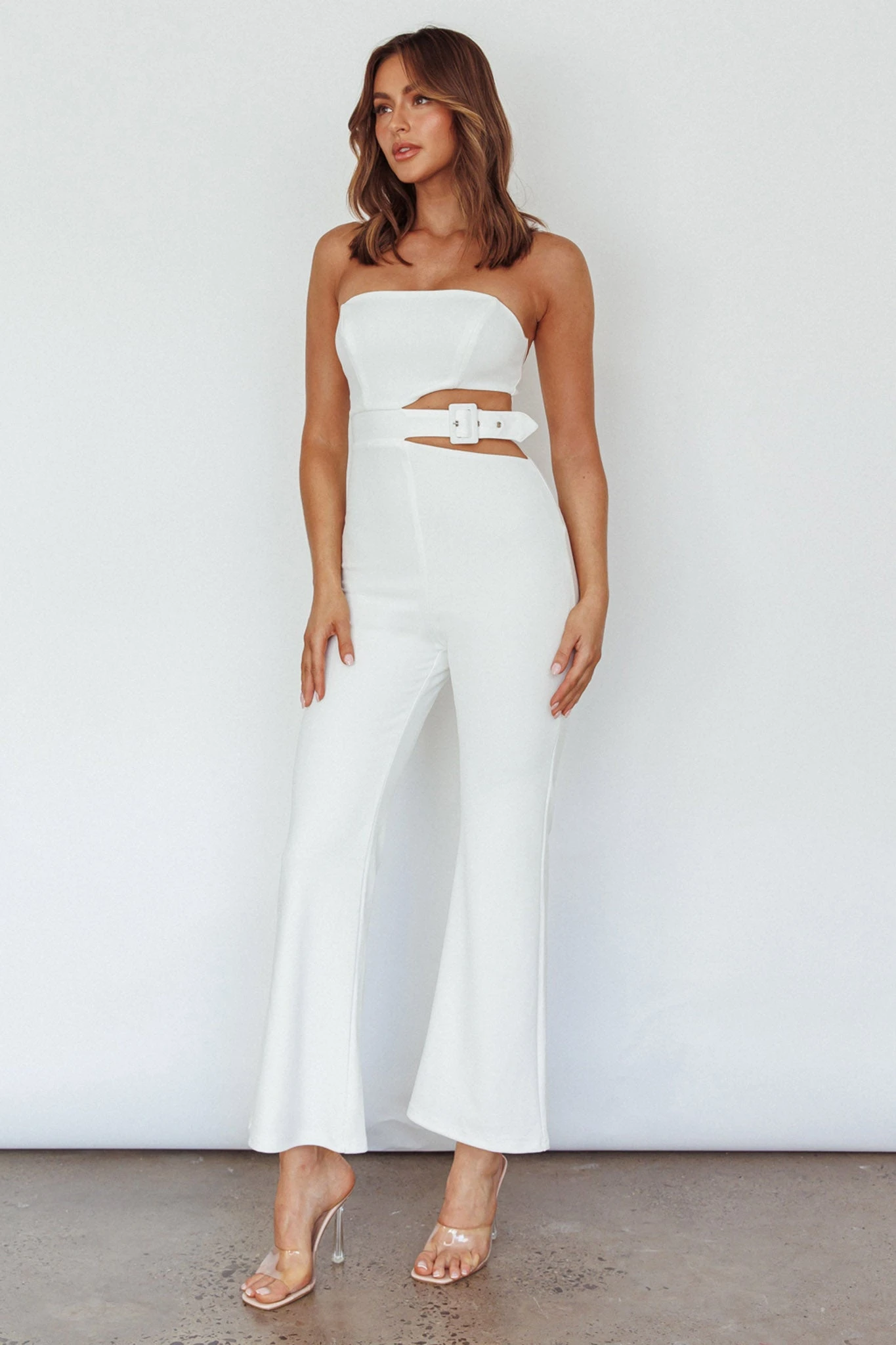 Glisten Cut-Out Buckle Waist Jumpsuit White - Image 6