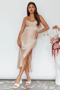 Giorgette Side Split Midi Dress Champagne