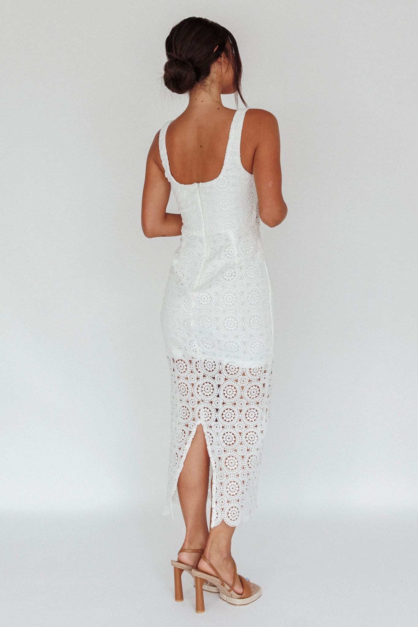 Milano Crochet Lace Midi Dress White - Image 2