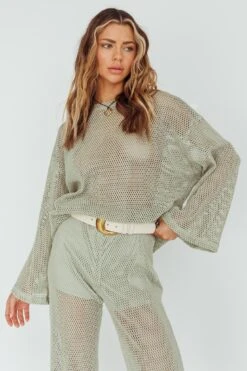 Mahina Long Sleeve Net Top Sage