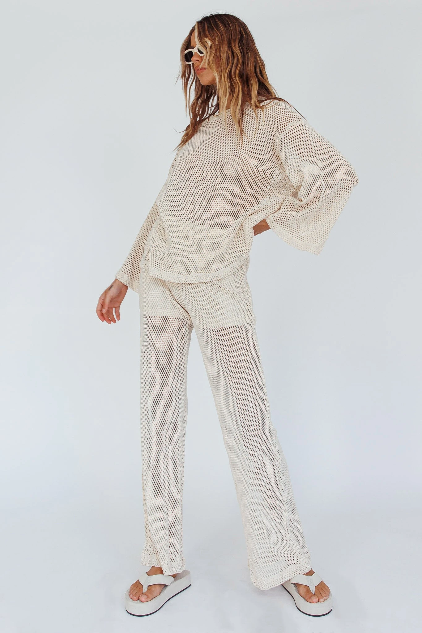 Mahina Long Sleeve Net Top Sand - Image 5