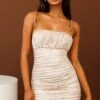 Disco Doll Tied Shoulder Sequin Mini Dress Champagne