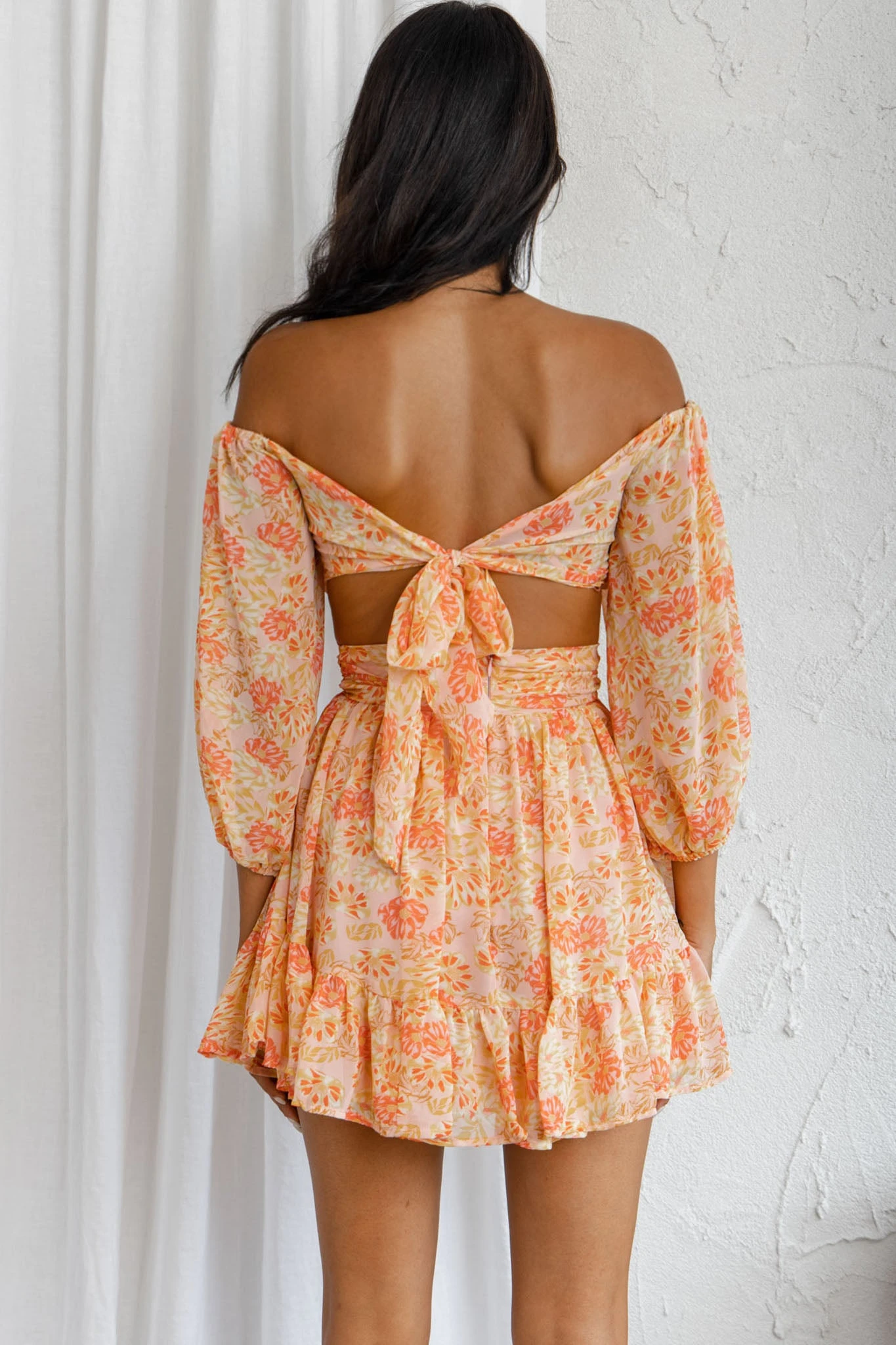 Abby Off-Shoulder Tie-Up Back Crop Top Floral Print Pink - Image 6